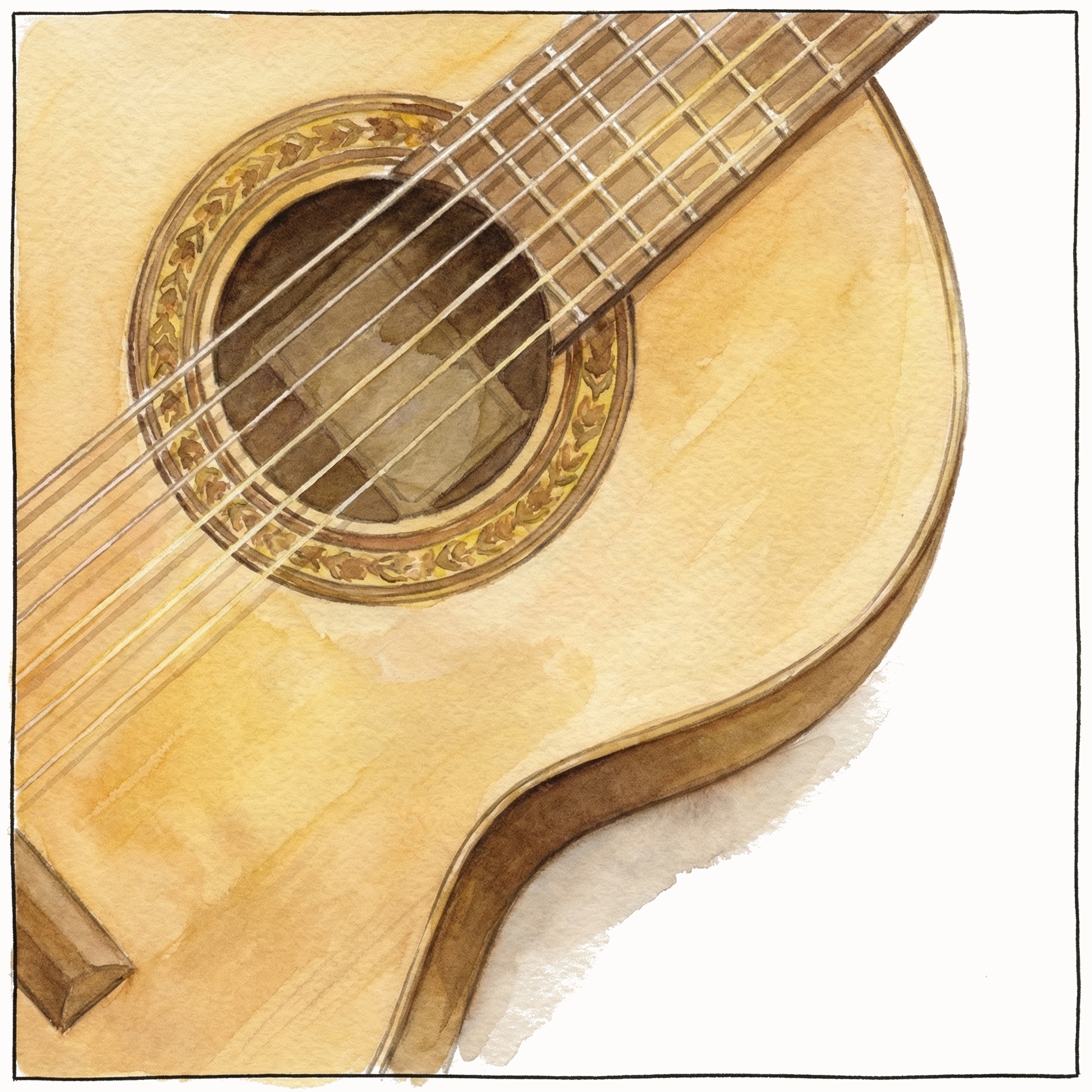 Konzertgitarre Schallloch und Saiten Detail